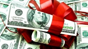 cash with red ribbon